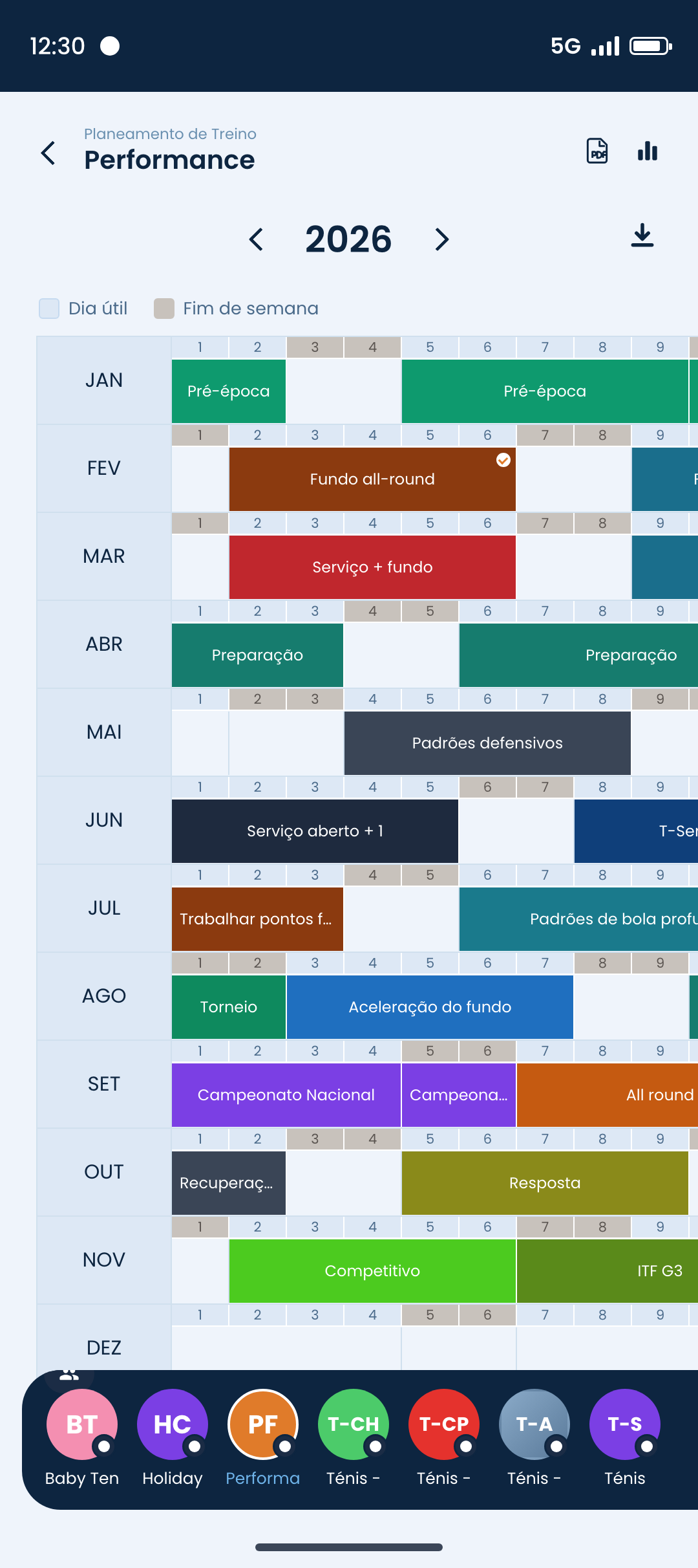 Planeamento anual de um grupo no CoachPlanner+